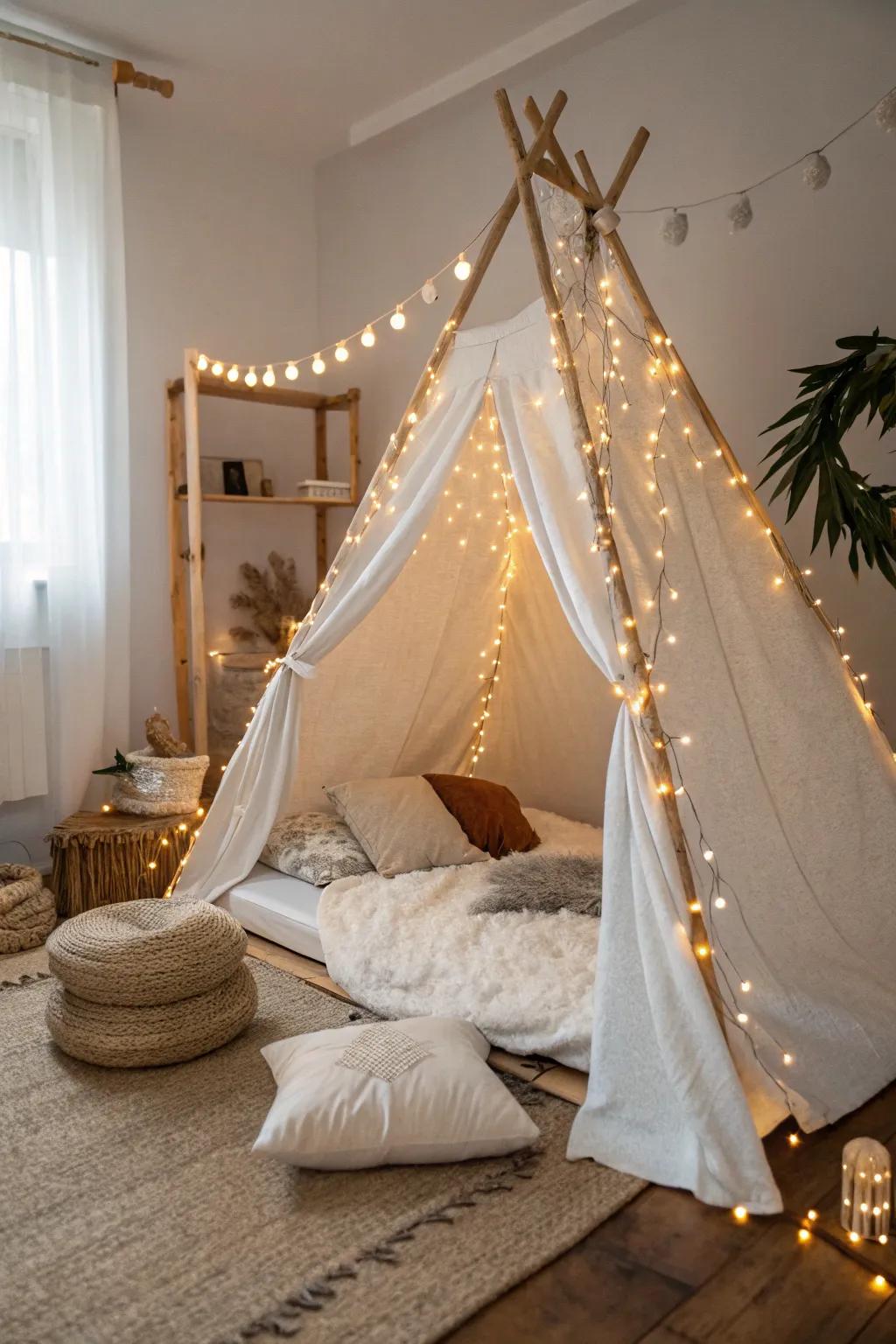 Illuminate your hideaway with the magic of tiny lights to create a cozy, enchanting escape.