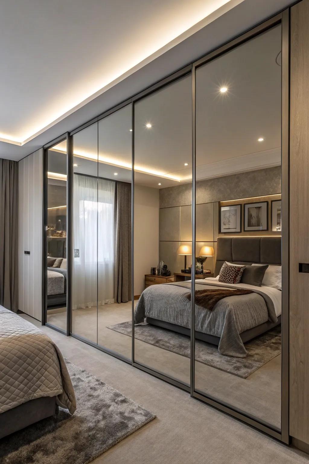 Bedroom closet fronts with mirrors, improving both functionality and space utilization.