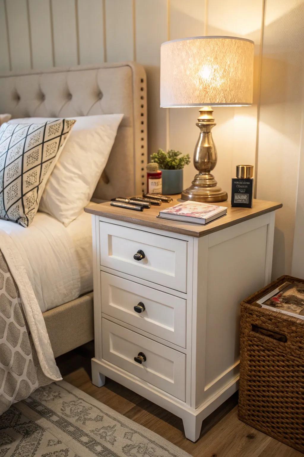Keep your bedtime must-haves organized with a functional nightstand.