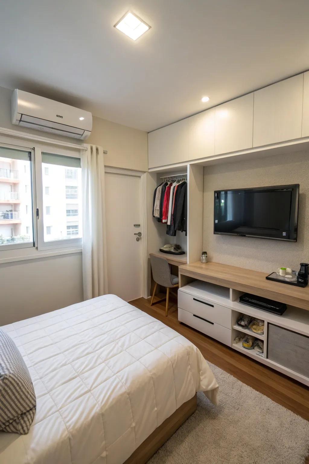 Wall-mounted TV stands are a great space-saver.