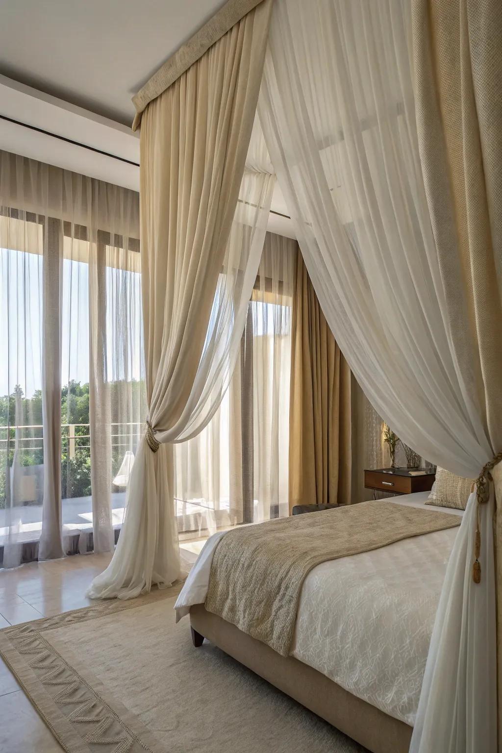 Layered drapes present an ideal mix of aesthetics and practicality.
