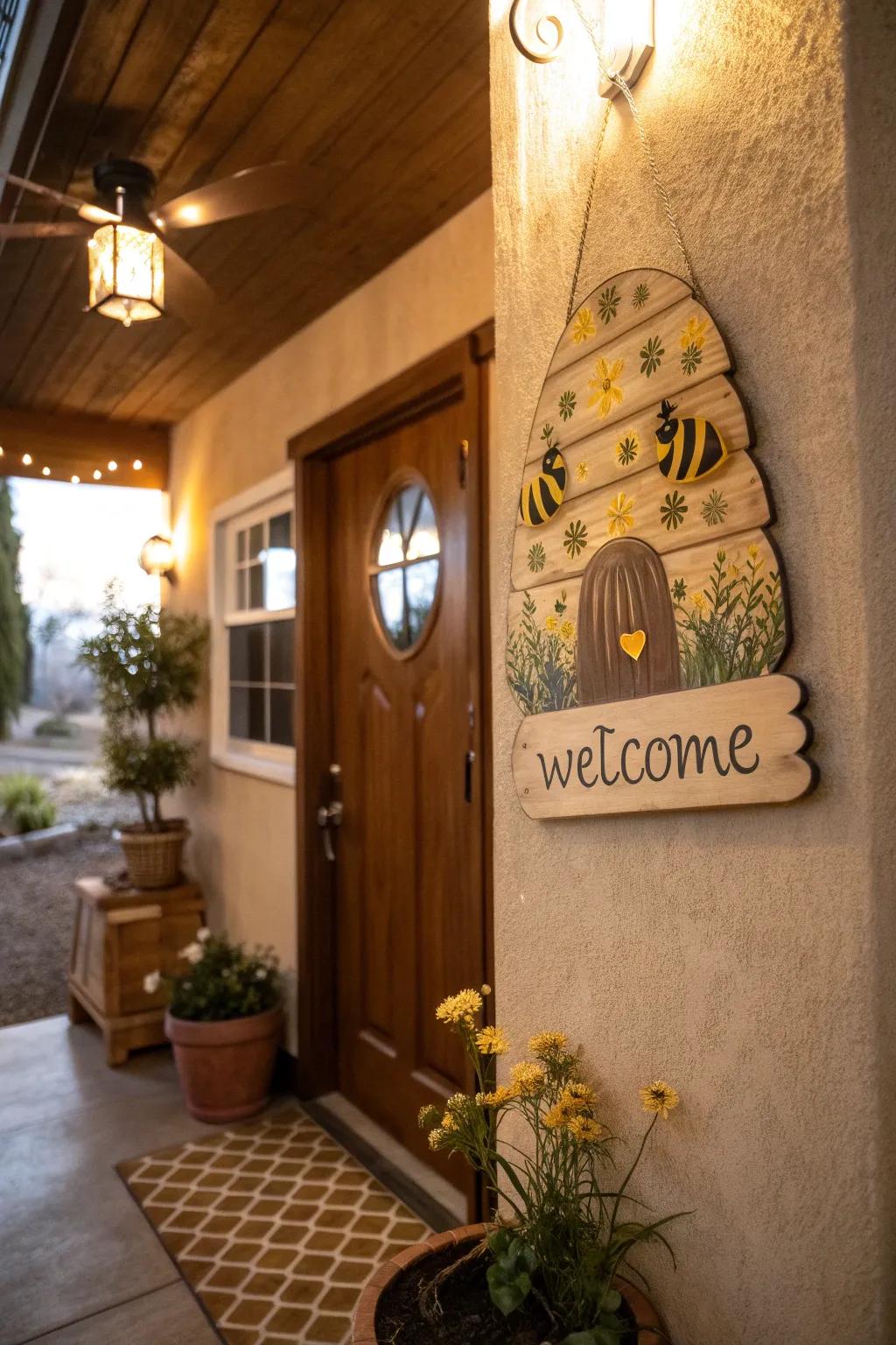 Receive your visitors with an enchanting beehive welcome plaque.