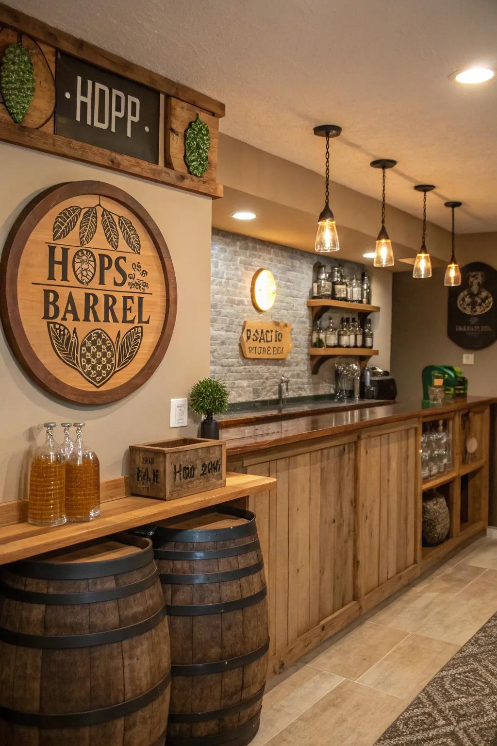 Themed brew decorations add a country accent to your bar.