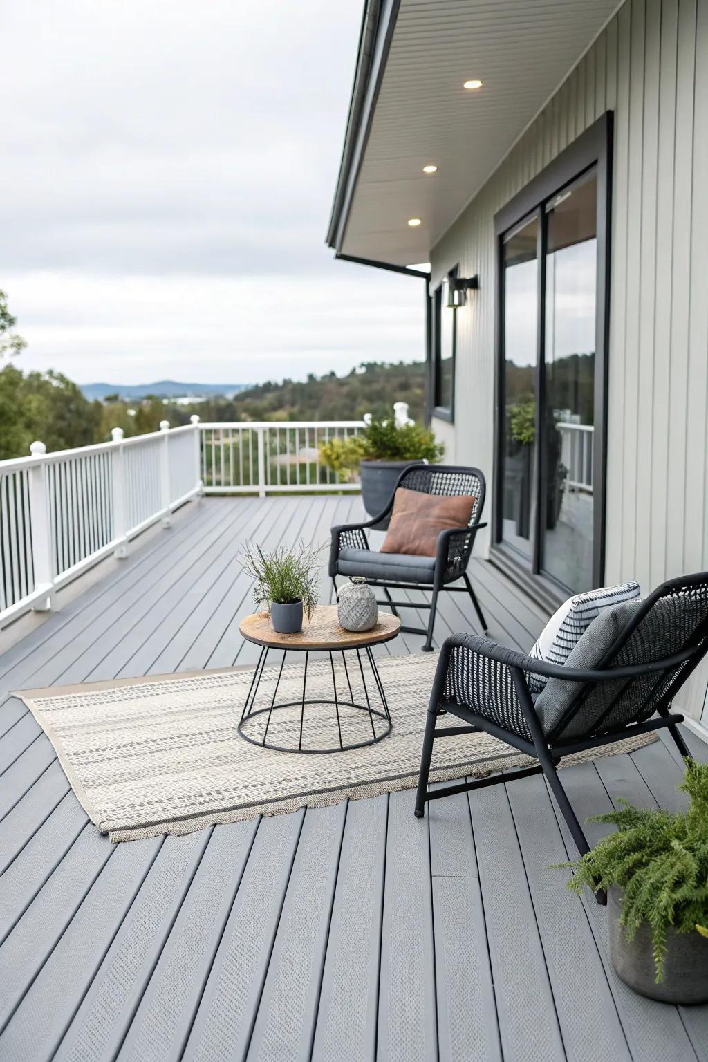 Pale gray decks contribute a stylish and modern atmosphere to your outdoor space.