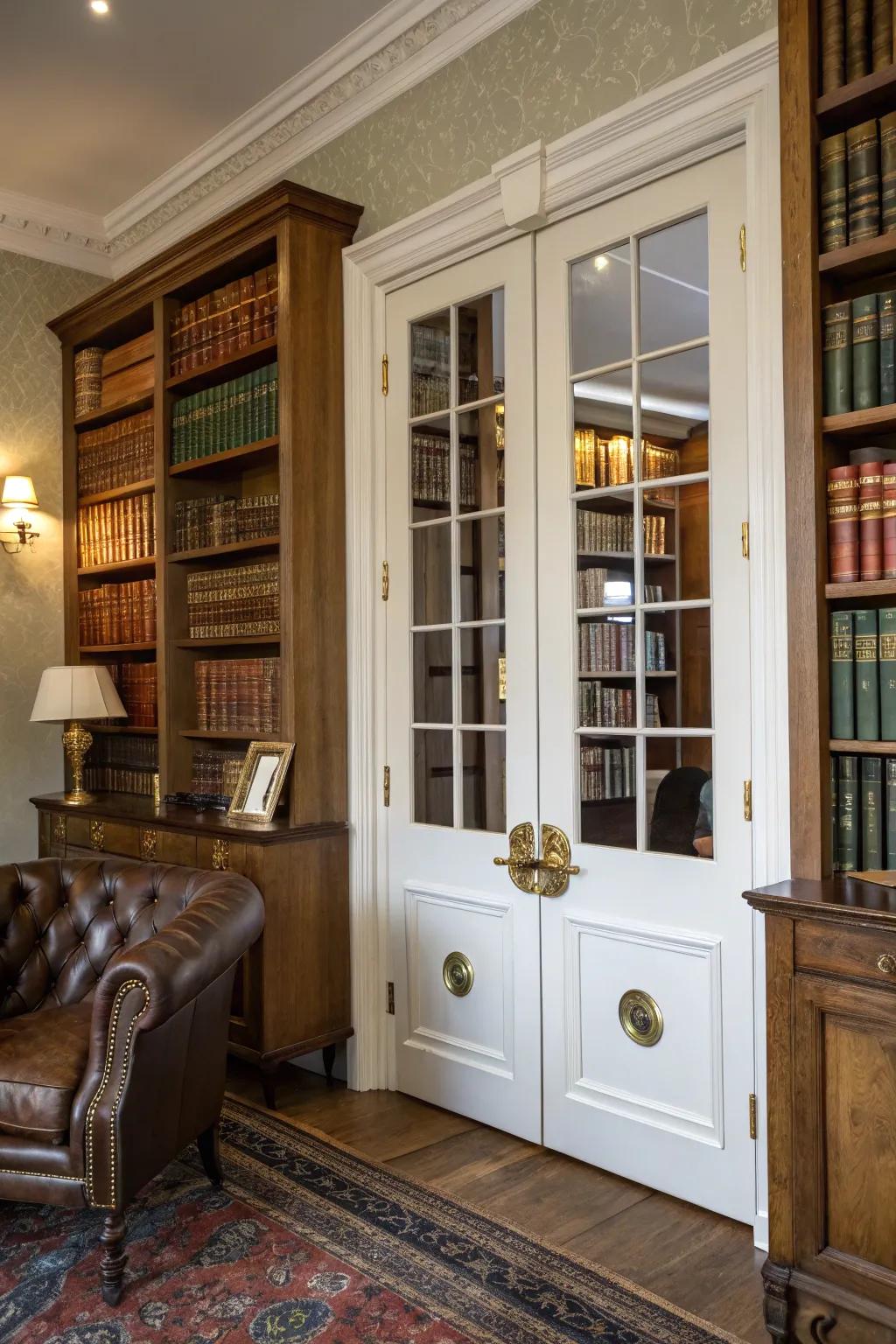 Aged metal accents add a hint of old-world elegance to bifold doors.