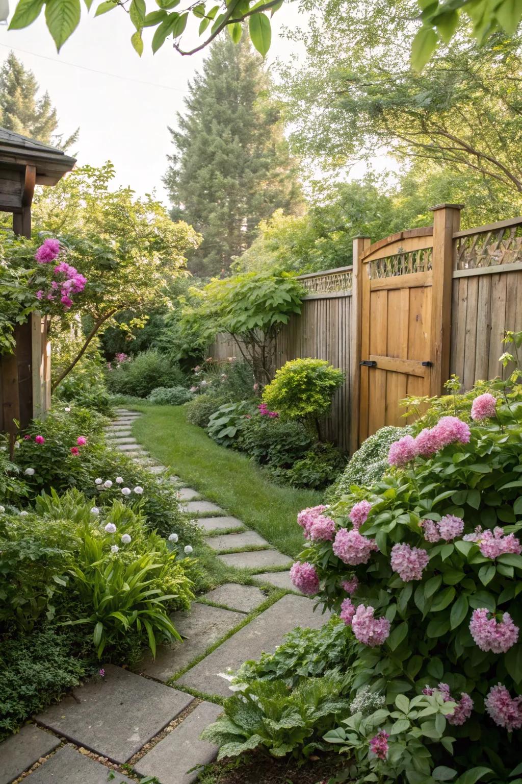 Abundant landscaping brings color and tranquility to your backyard.