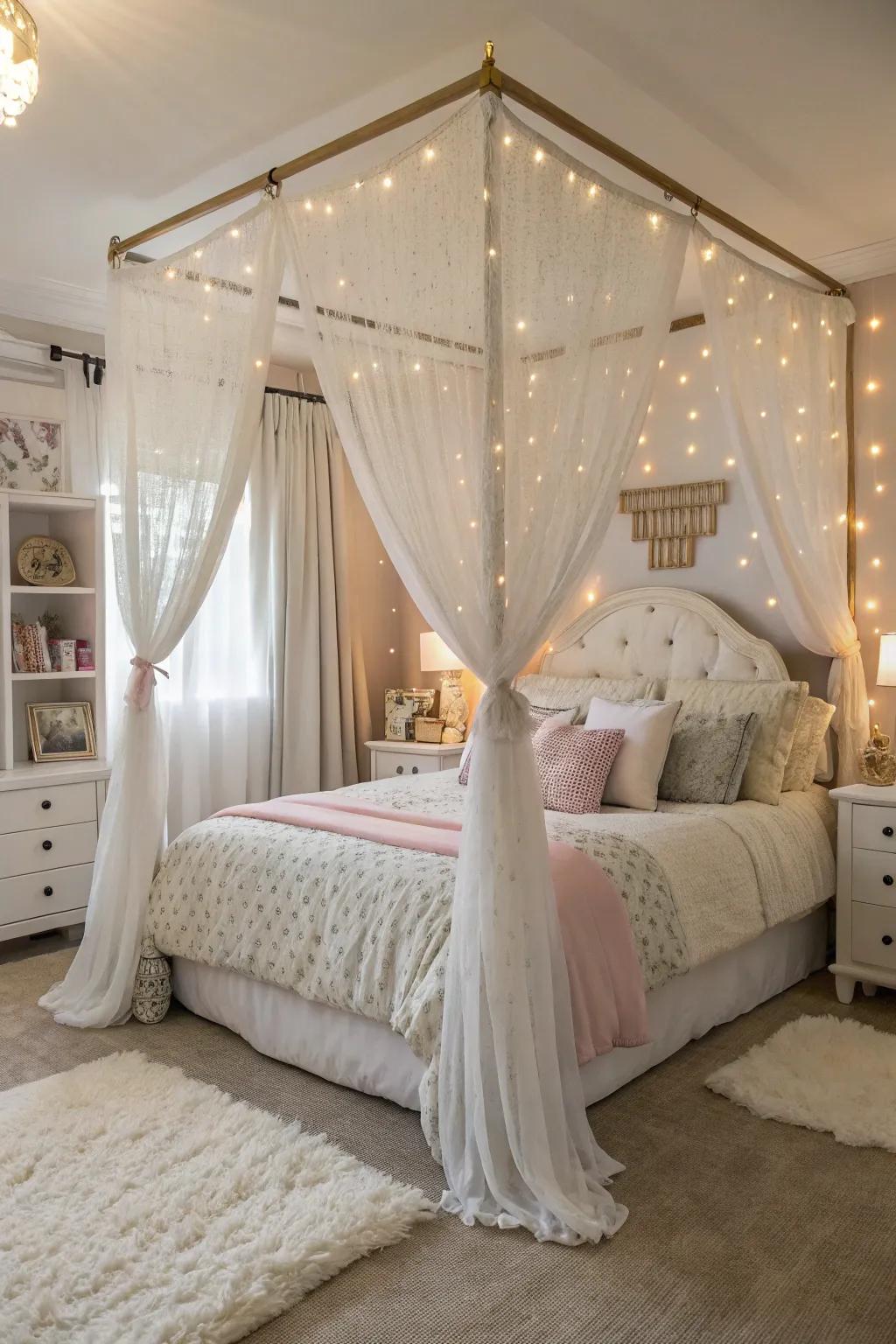 A canopy bed offers a majestic feature to any young girl's room.