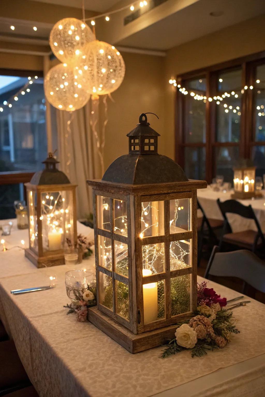 Countryside lanterns impart a charming radiance to a birthday celebration.
