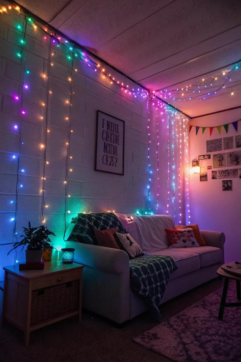 Fairy lights softly glow, establishing an enchanting vibe.
