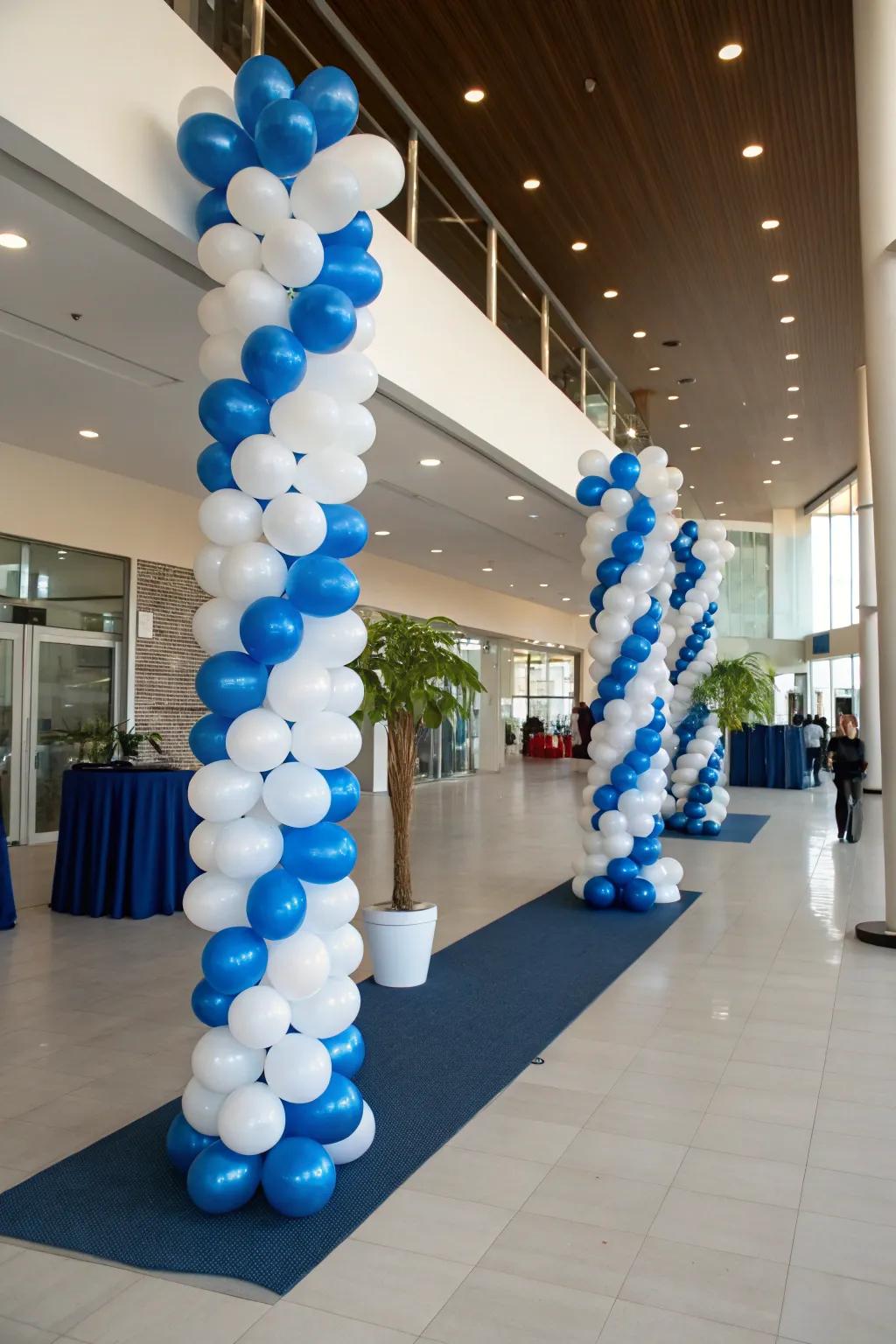 Balloon columns establish a structured and graceful atmosphere.