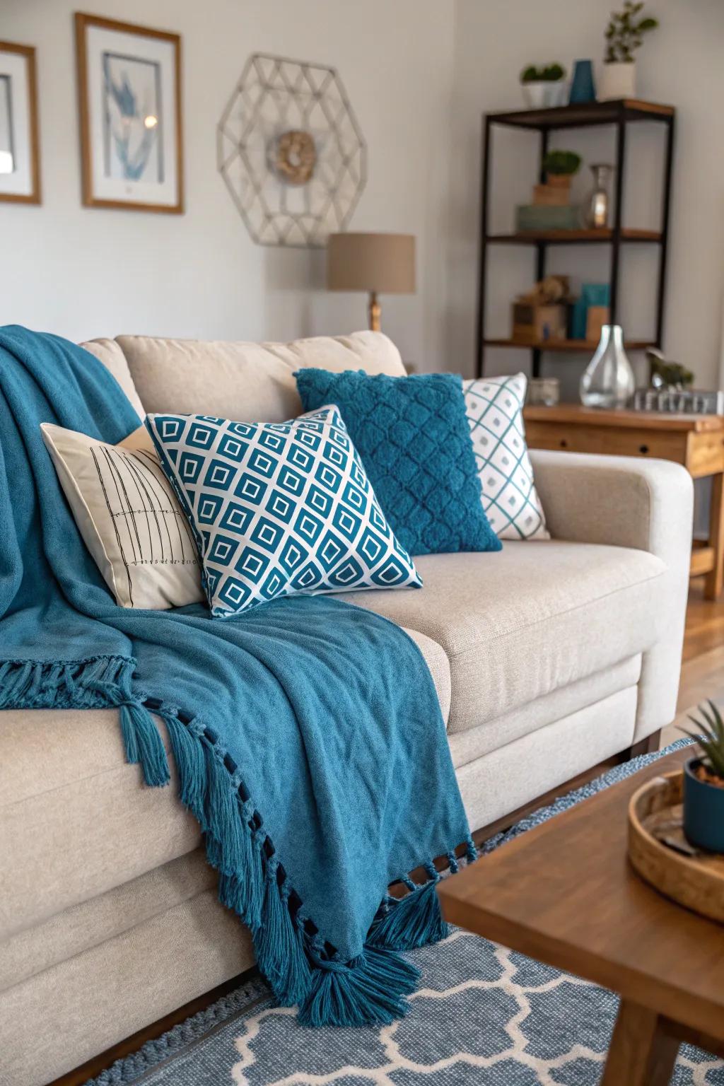 Azure throw cushions give a cozy and festive touch to your living space.