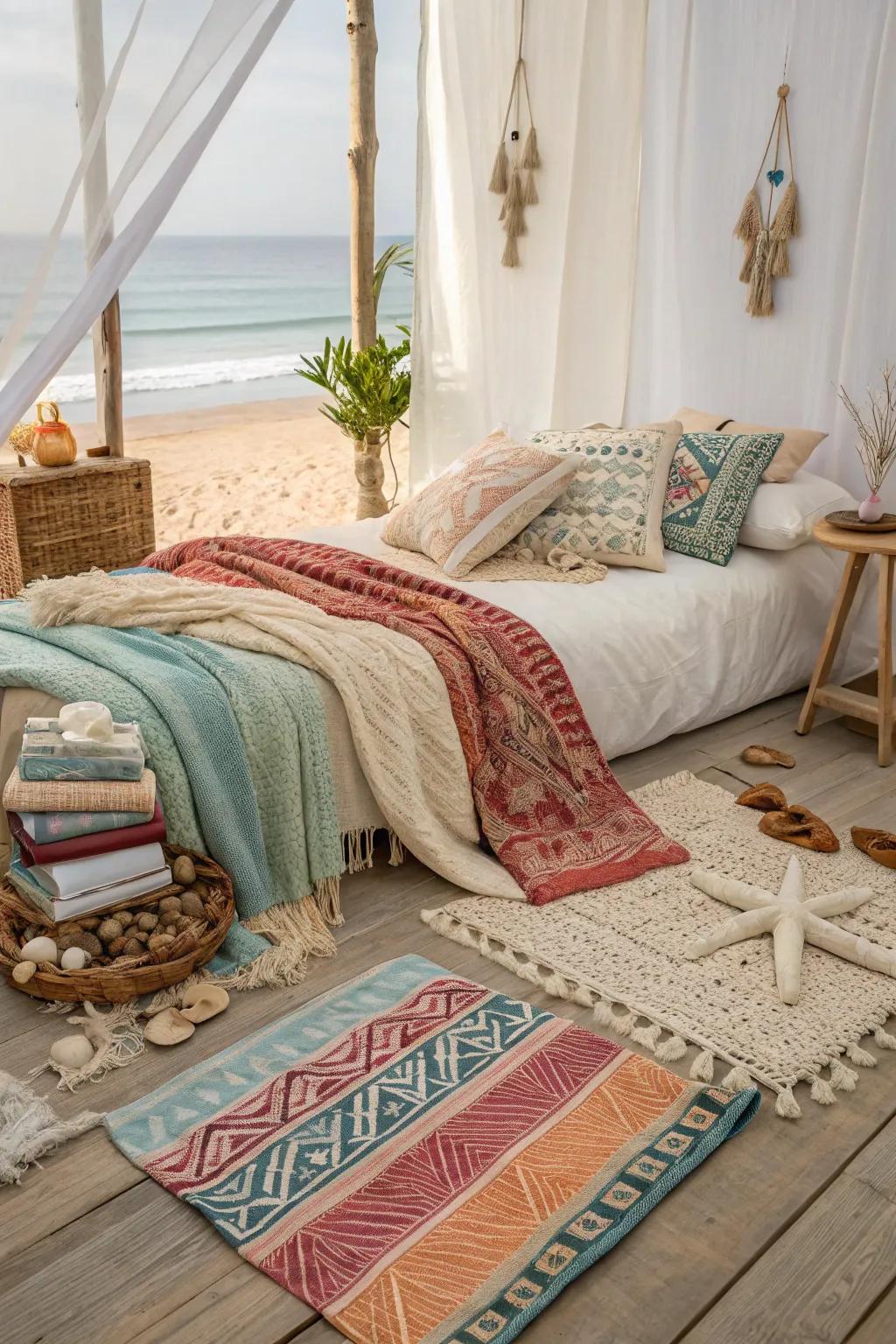 Layered fabrics add coziness and dimension to your bedroom.