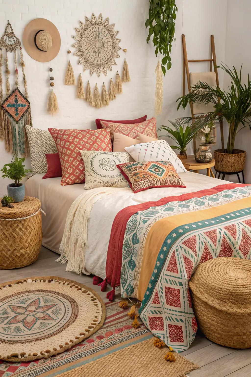 Designs add a fun charm to boho bedding.