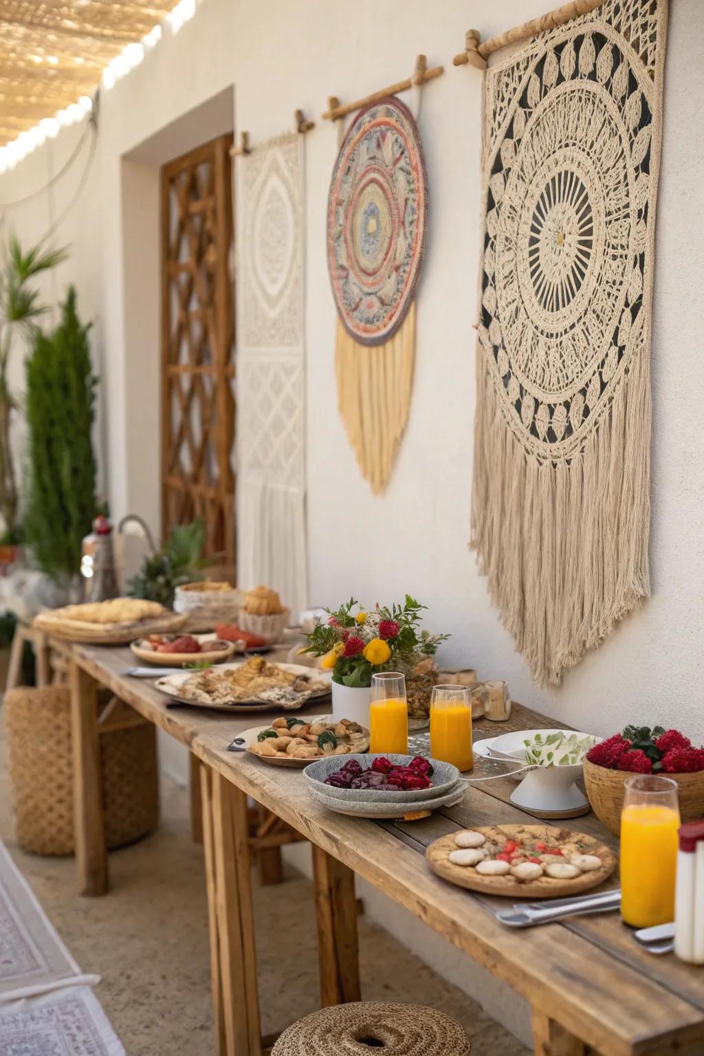Macrame details add texture and style to this boho brunch design.