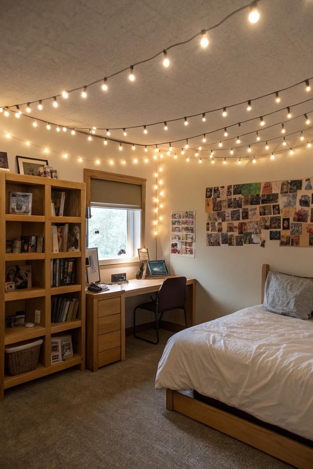 String lights enhance the space's comfort