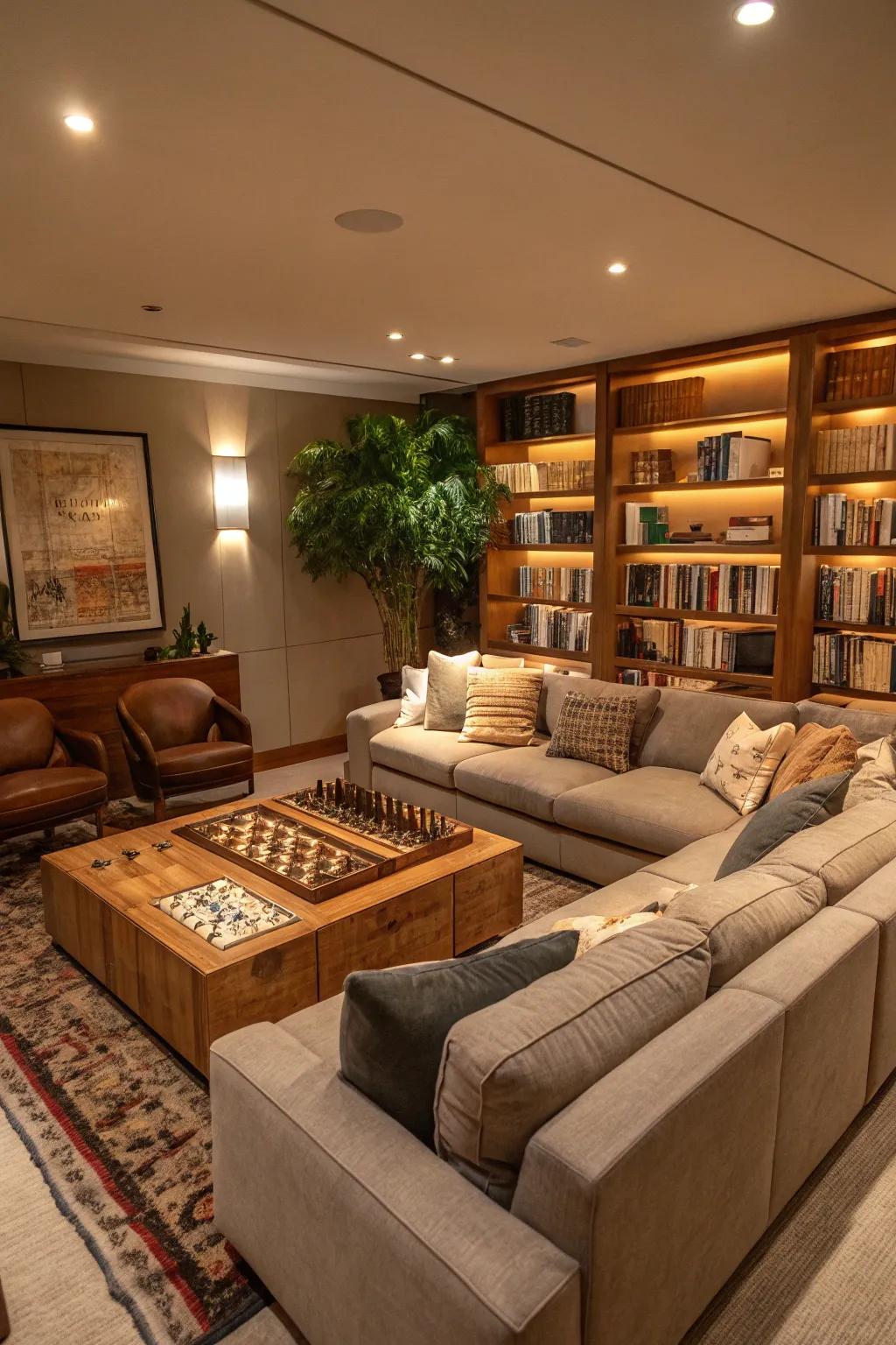 A comfy lounge area ideal for unwinding in a game room.