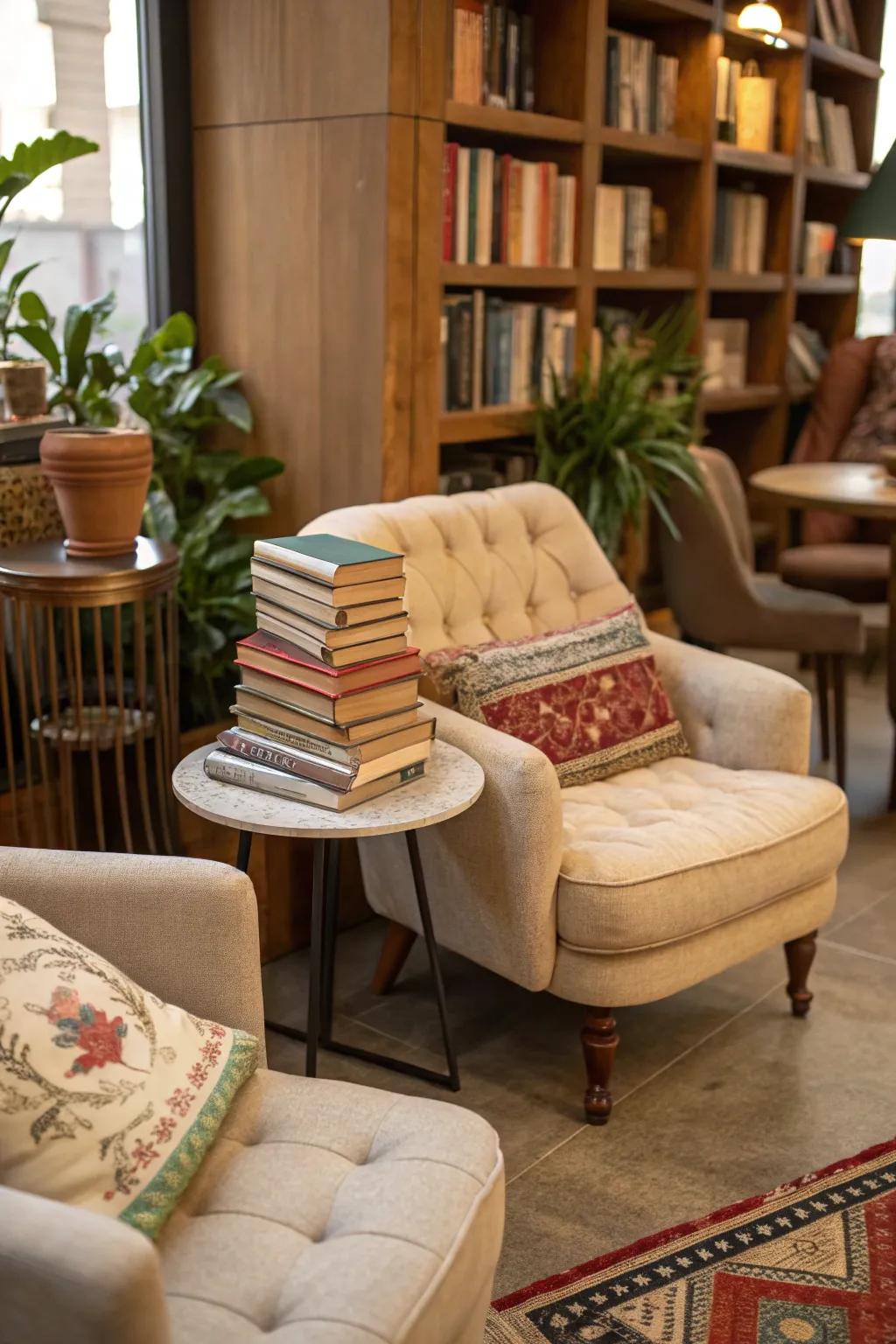 A snug area inviting visitors to immerse themselves in their beloved books.