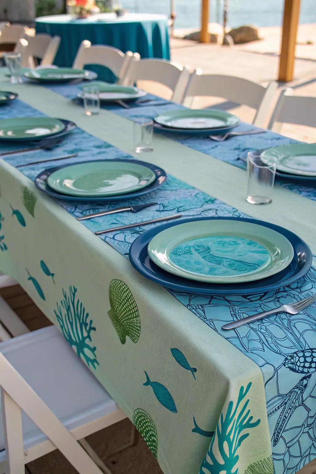 A surface arrangement that invites attendees to dine beneath the ocean.
