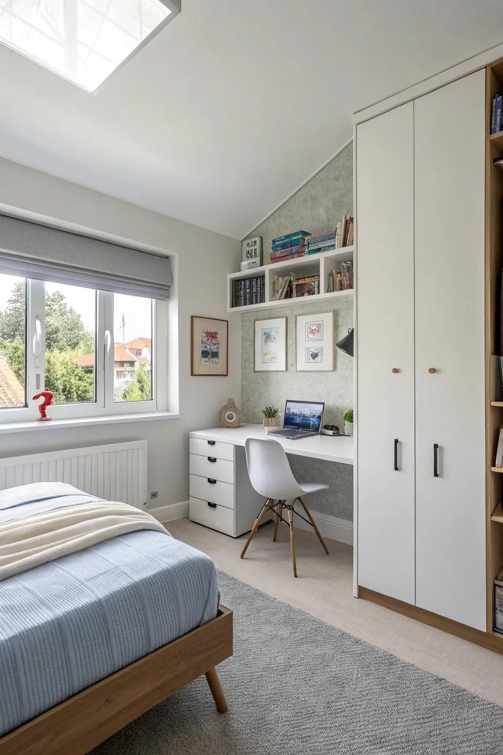 Modern choices in furniture result in an elegant yet practical room for a boy.