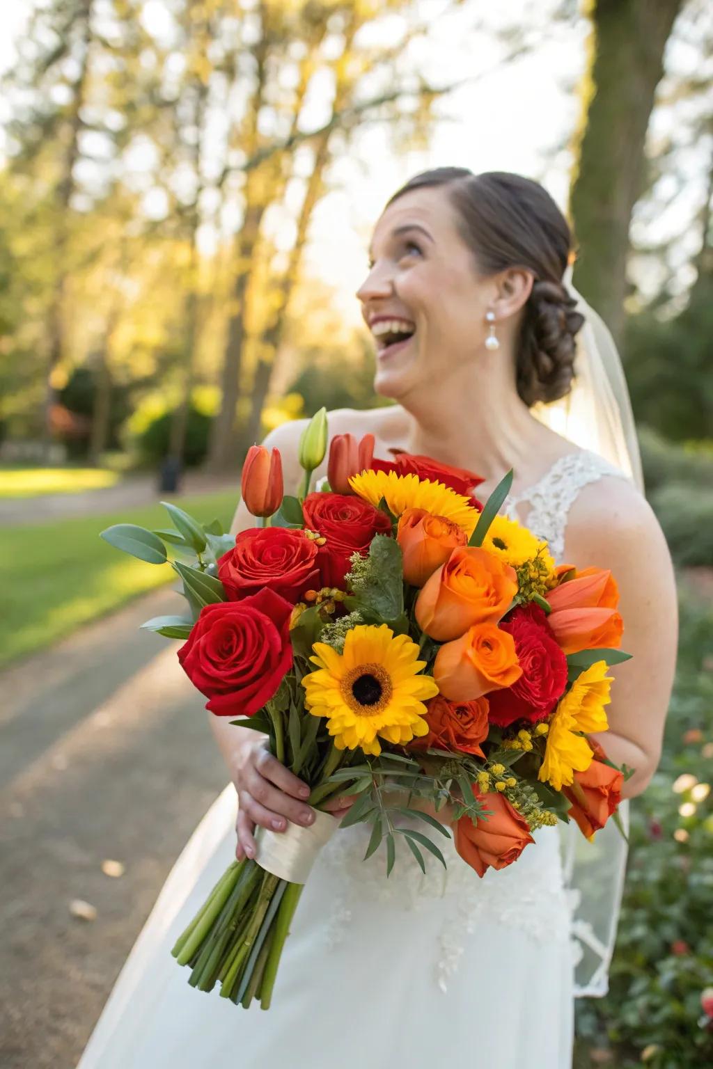 A lively and bold bouquet for brides who adore color.