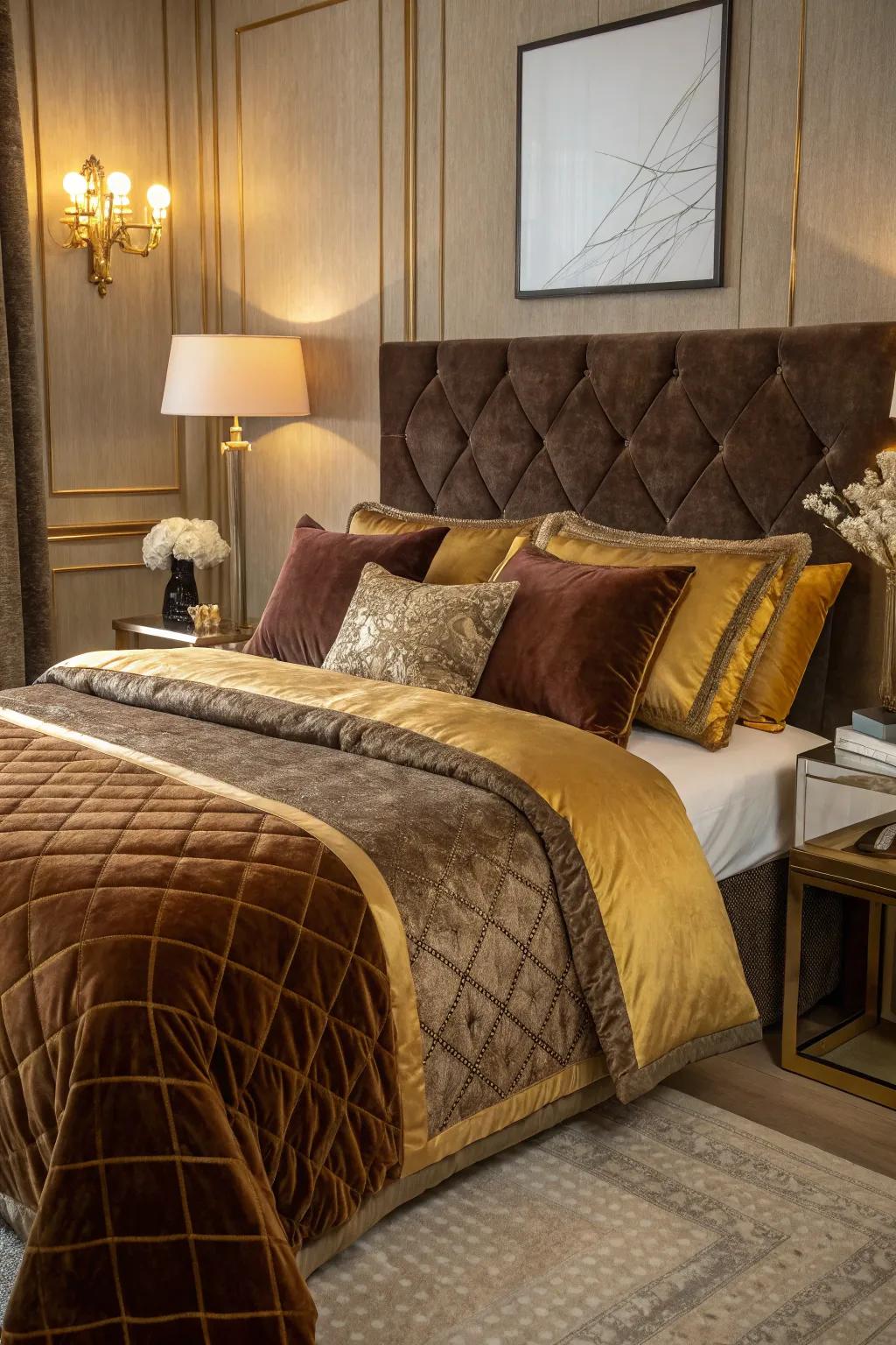 Plush bedding offers a sense of luxury and coziness to the bedroom.