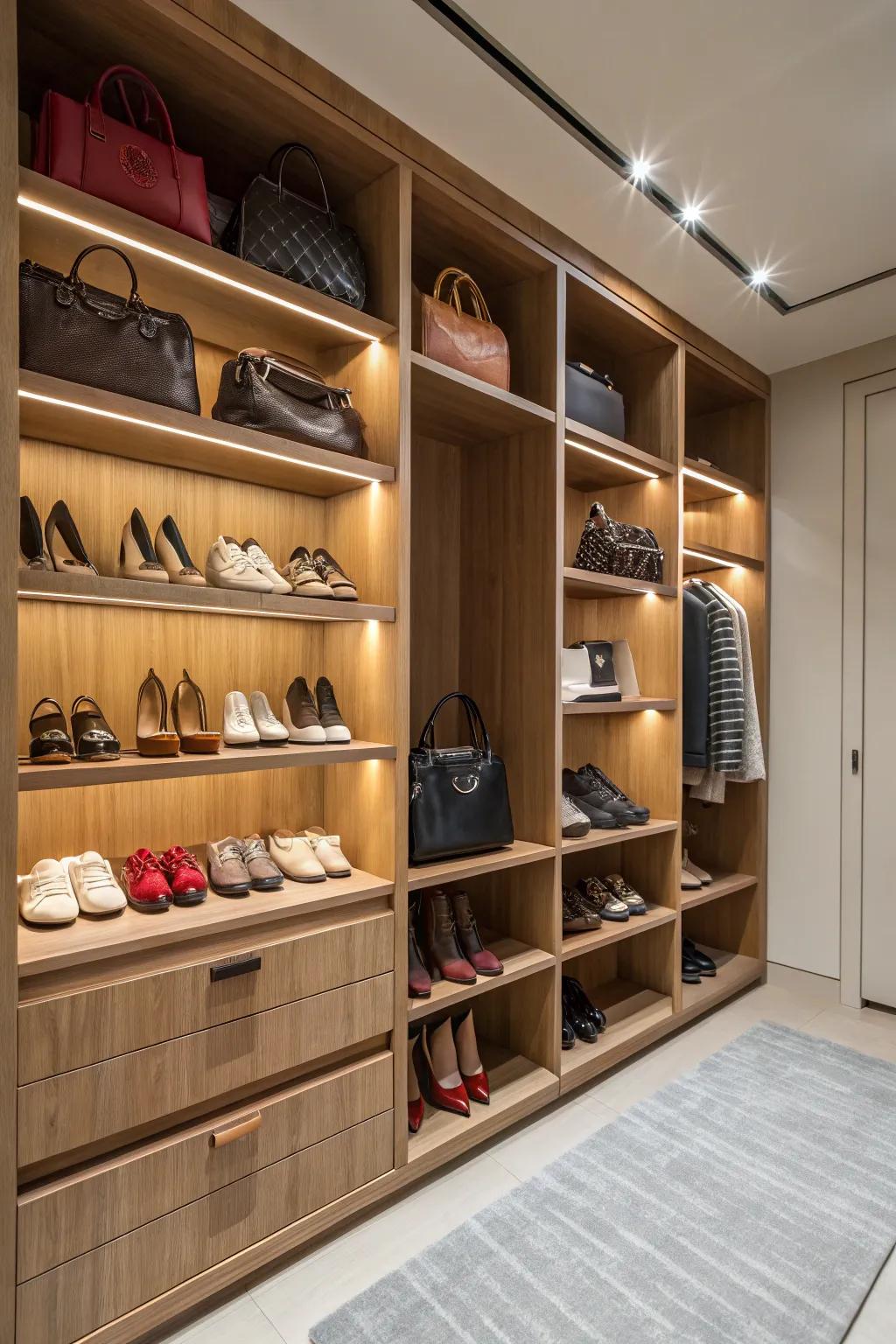 Adaptable shelves deliver versatile storage solutions.