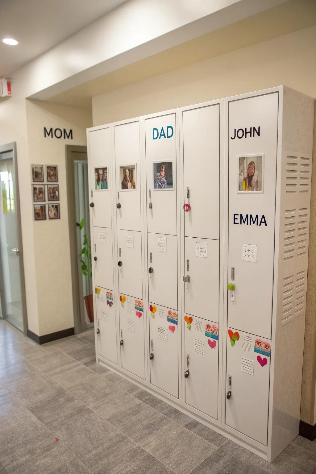 Individualized lockers reserved for each family member.