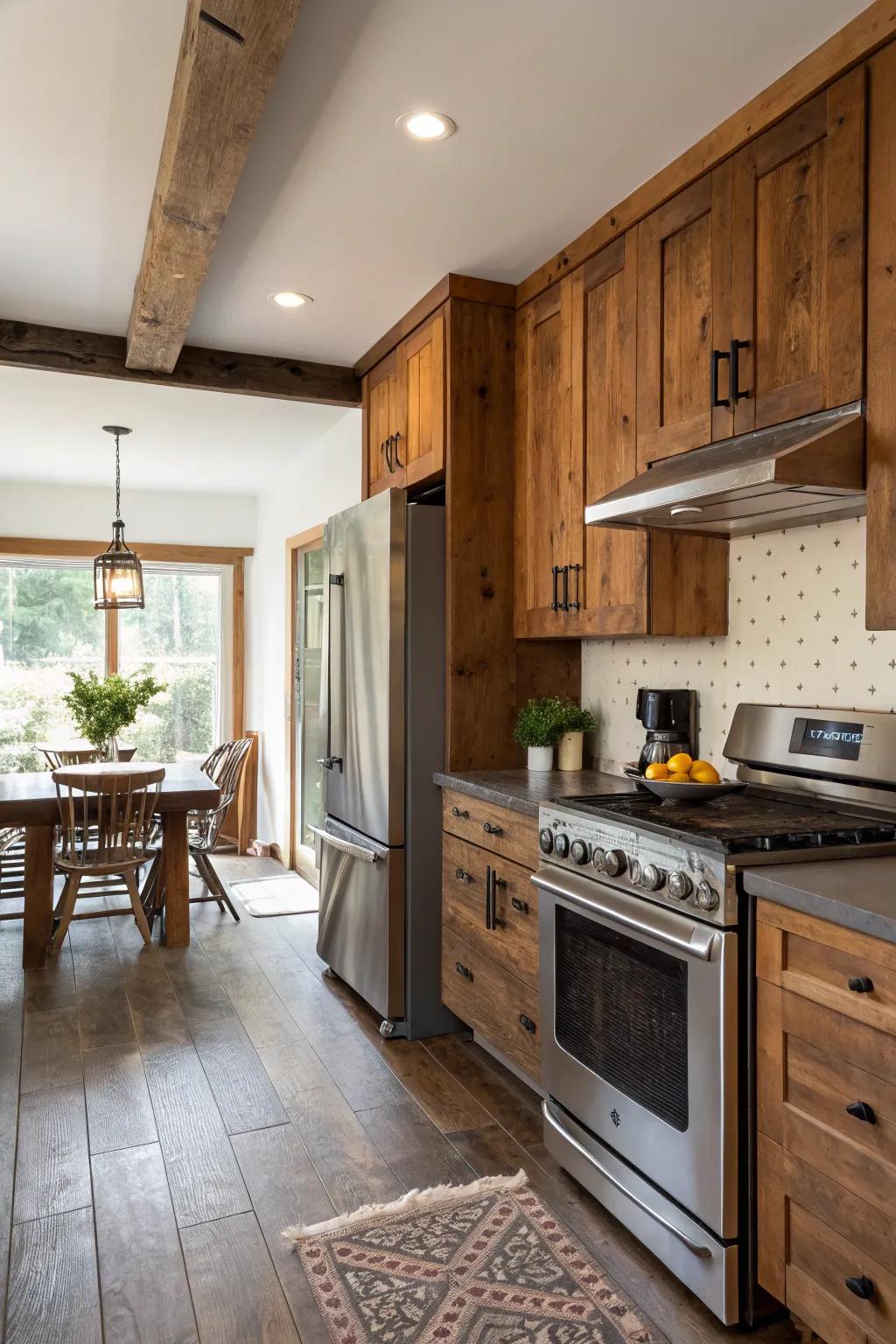 In a cottage kitchen, a harmonious combination of modern and rustic components.