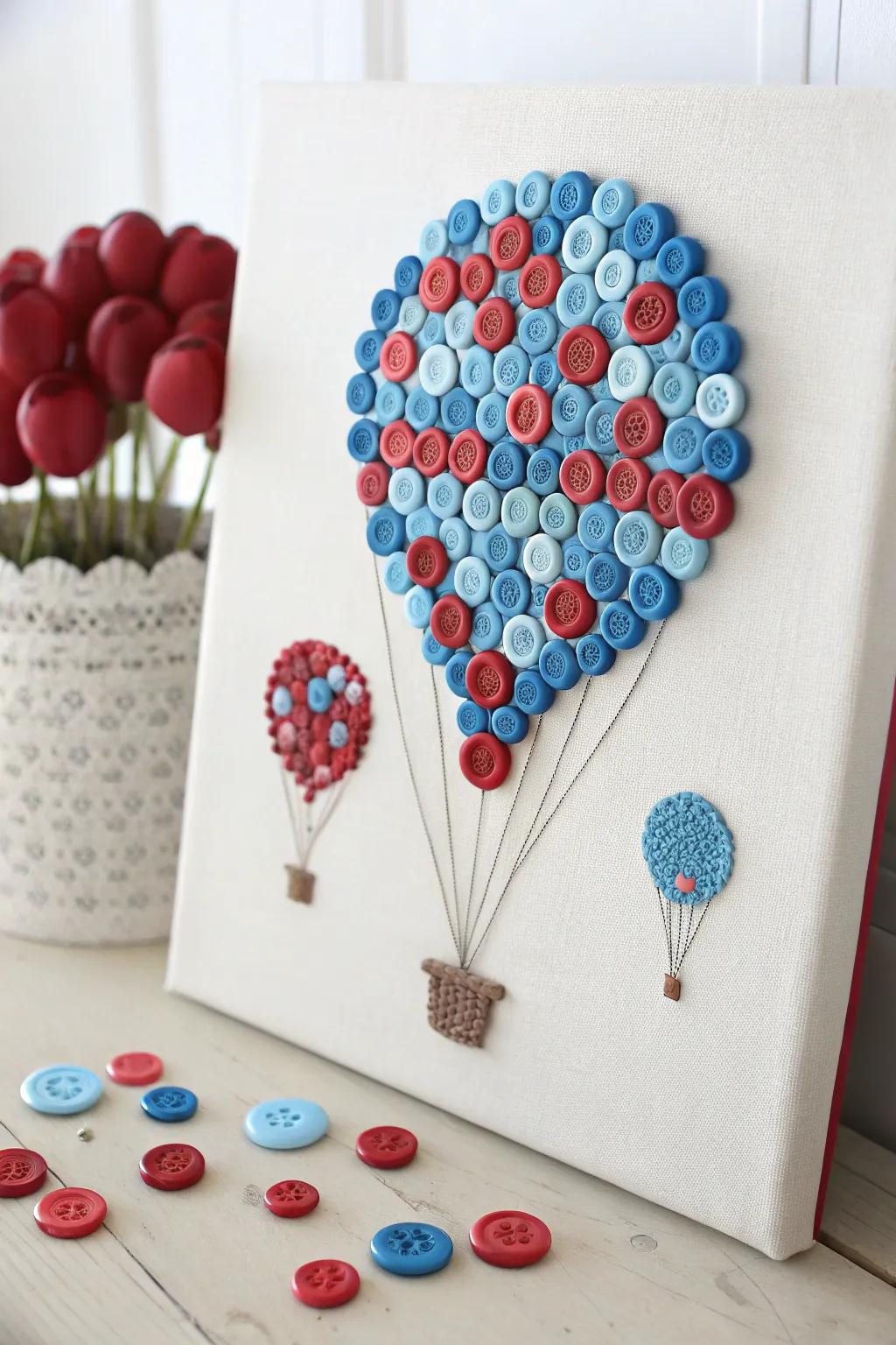 Enhance your room with whimsical button sky balloons, a hint of summer adventure made with charm and simplicity.