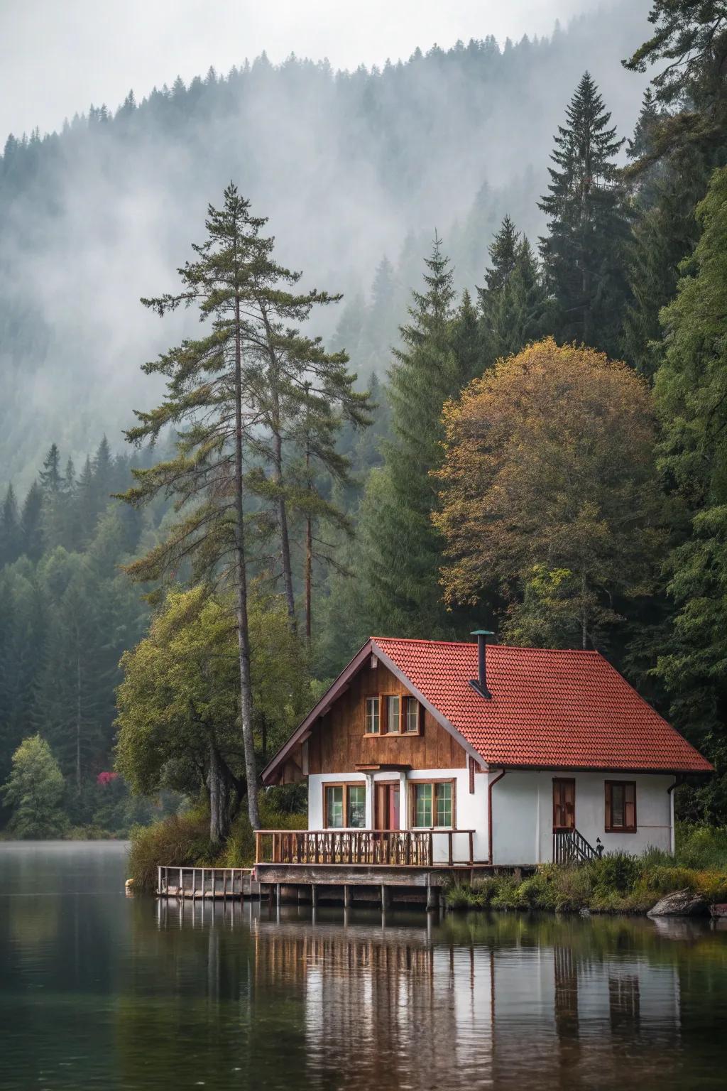 A tranquil cabin setting enhances the sense of peace.