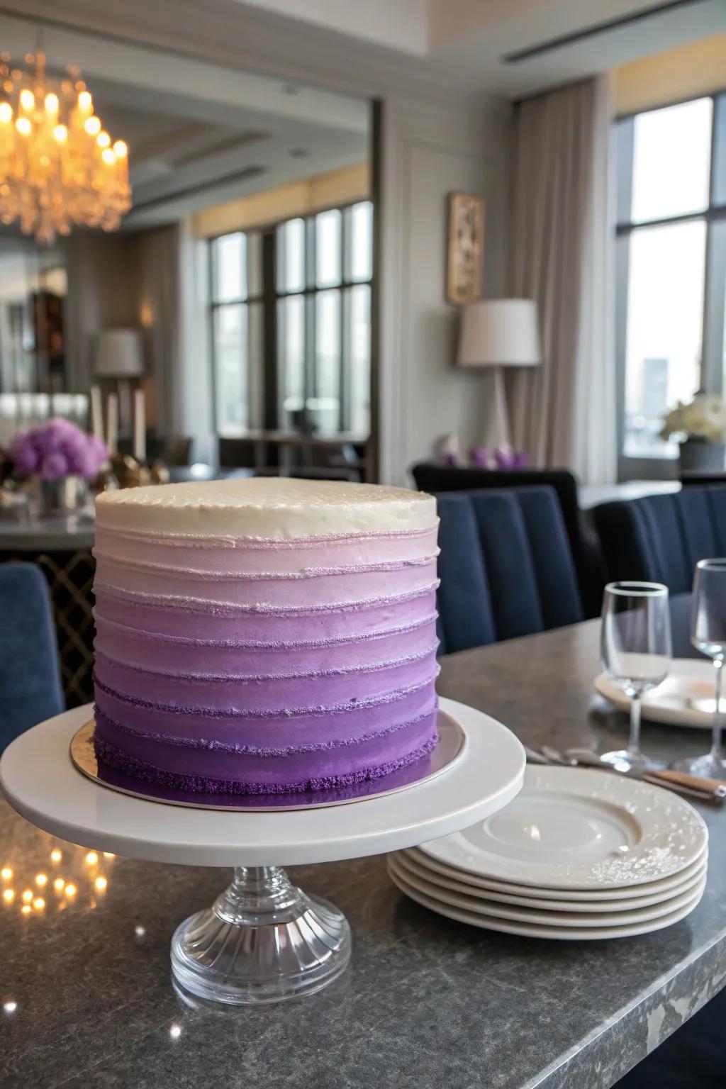 A contemporary gradient buttercream cake showcasing a gradual color transition