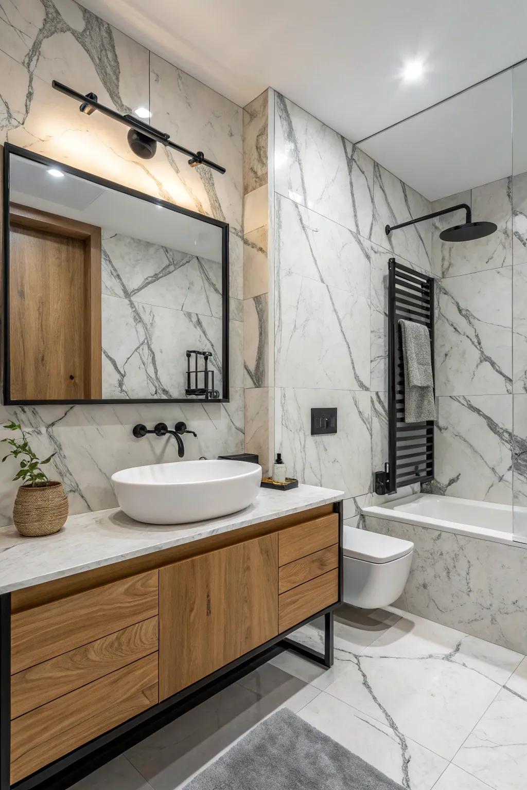 A modern bathroom layout merging Luminous Stone with contemporary resources.