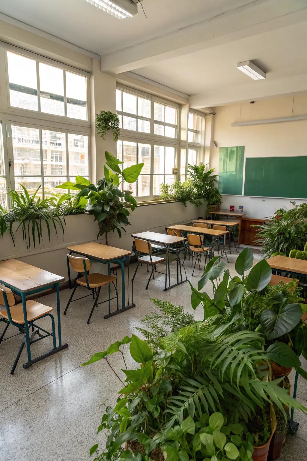 Natural components like flora bring a soothing aspect to the classroom.