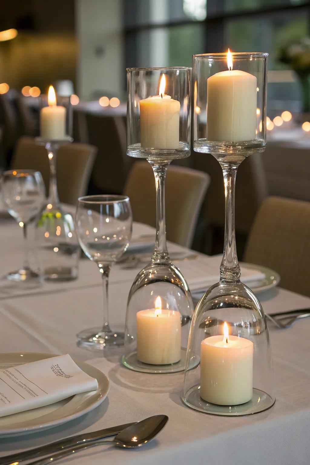 Glass casings improve elegance and beautifully refract candle light.