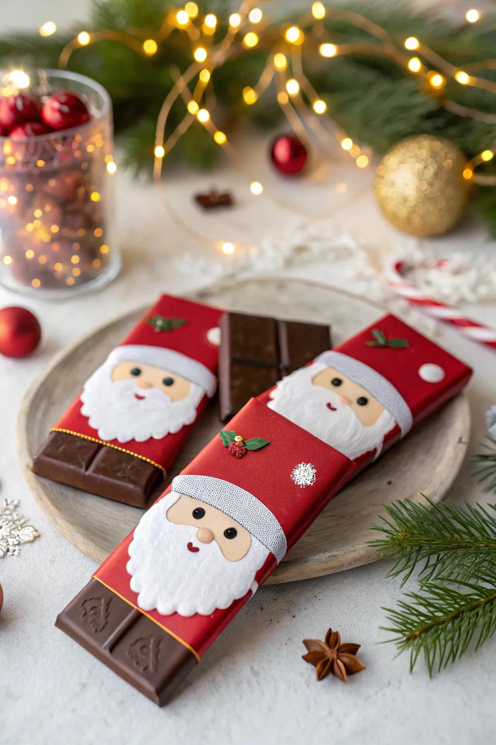 Festive Figure Delight candy bars perfect for a festive holiday gift.
