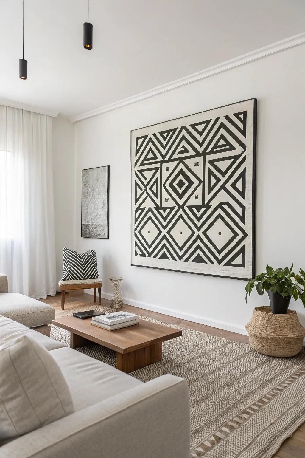 Geometric designs contribute a modern, minimalist touch.