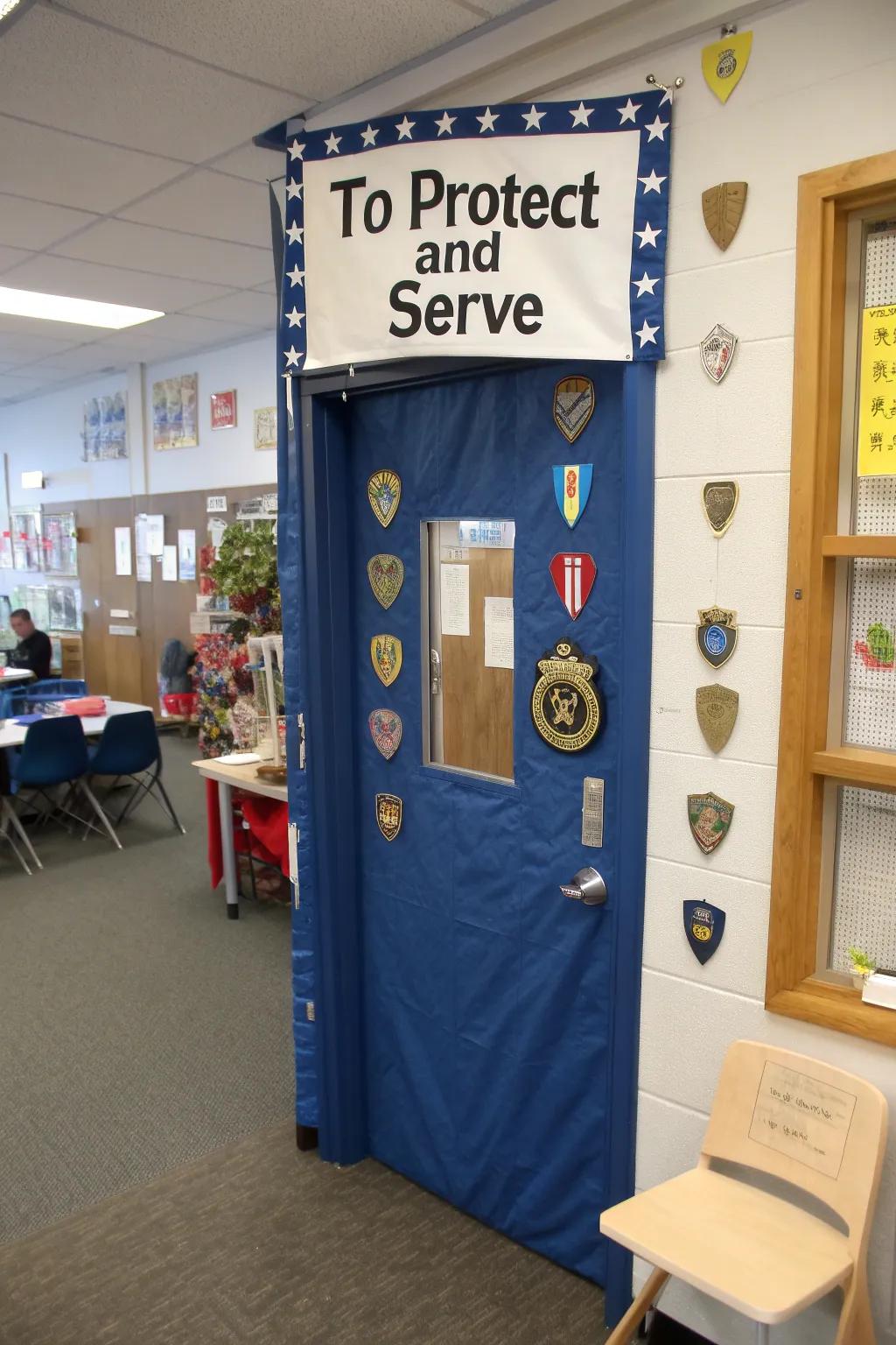Promote law enforcement ambitions using a police-themed door.