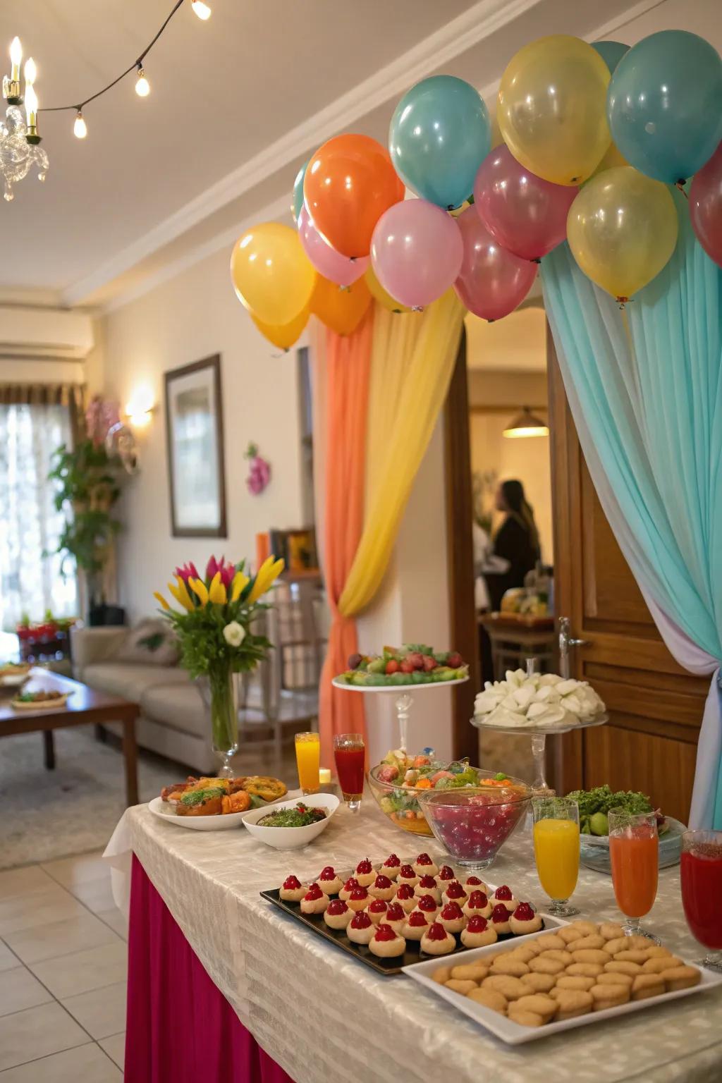 A vibrant backdrop enhances the table’s visual attraction.