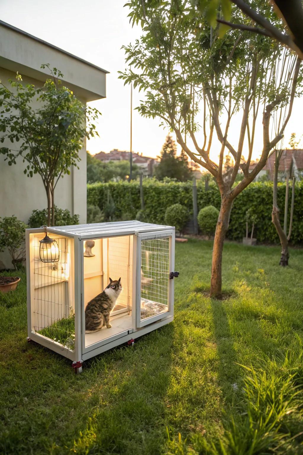 A transportable feline space that permits effortless repositioning and adaptable function.