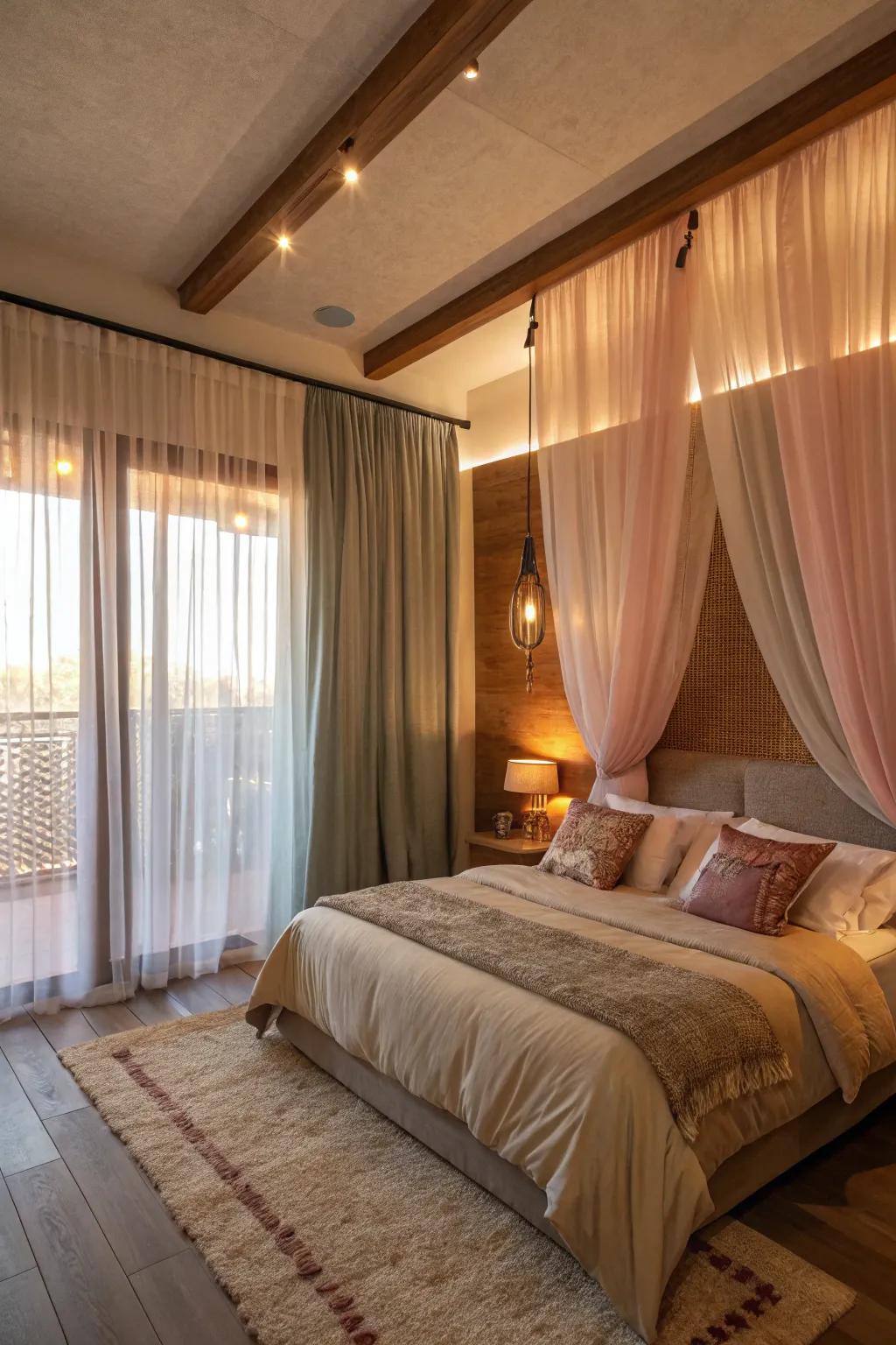 Layered curtains providing dimension and flexibility