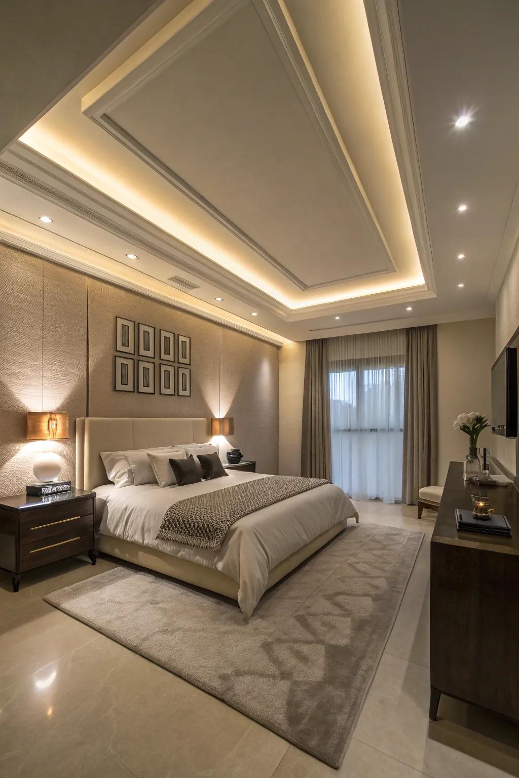 Layered ceilings introduce depth and drama to any space.