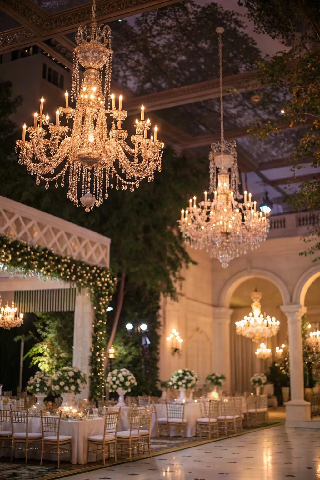 Chandeliers give off a magical shine.