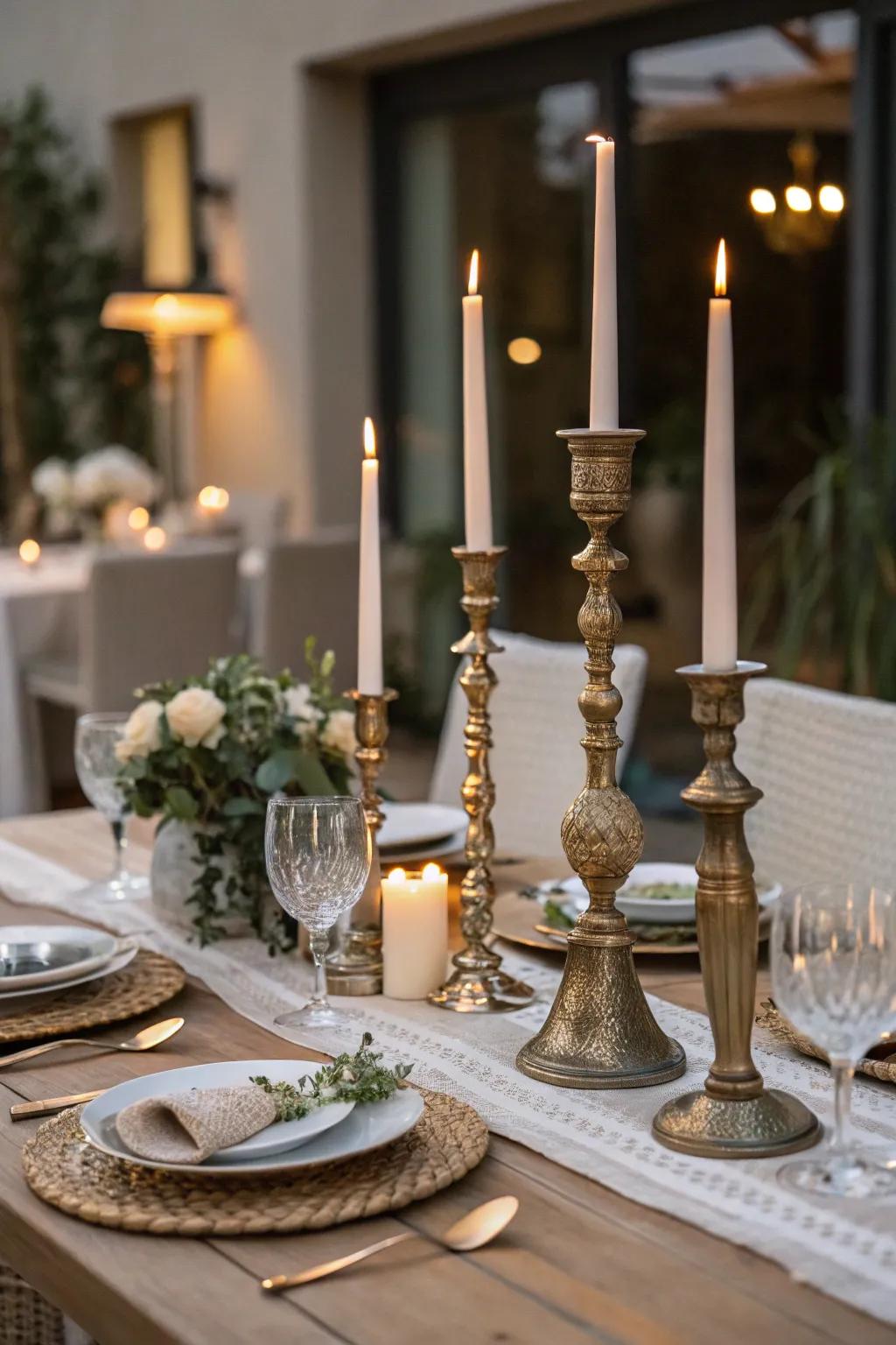 Candles of varying heights add warmth and elegance.