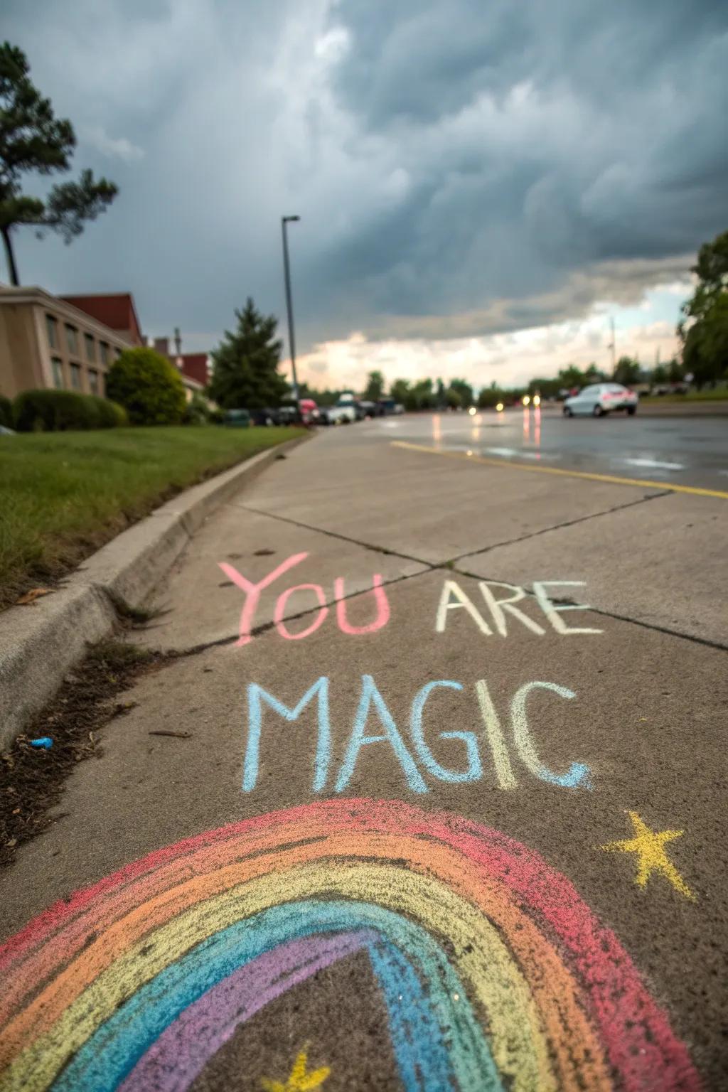 A vibrant rainbow dust stick creation with an encouraging sentiment.