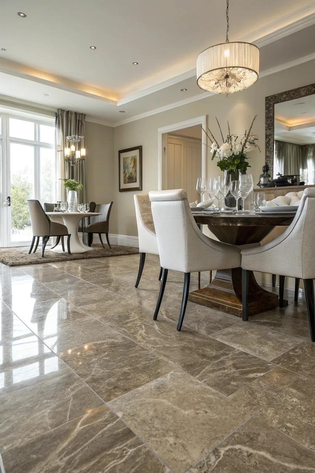 Laminate flooring mirrors the opulence of premium materials at a fraction of the cost.