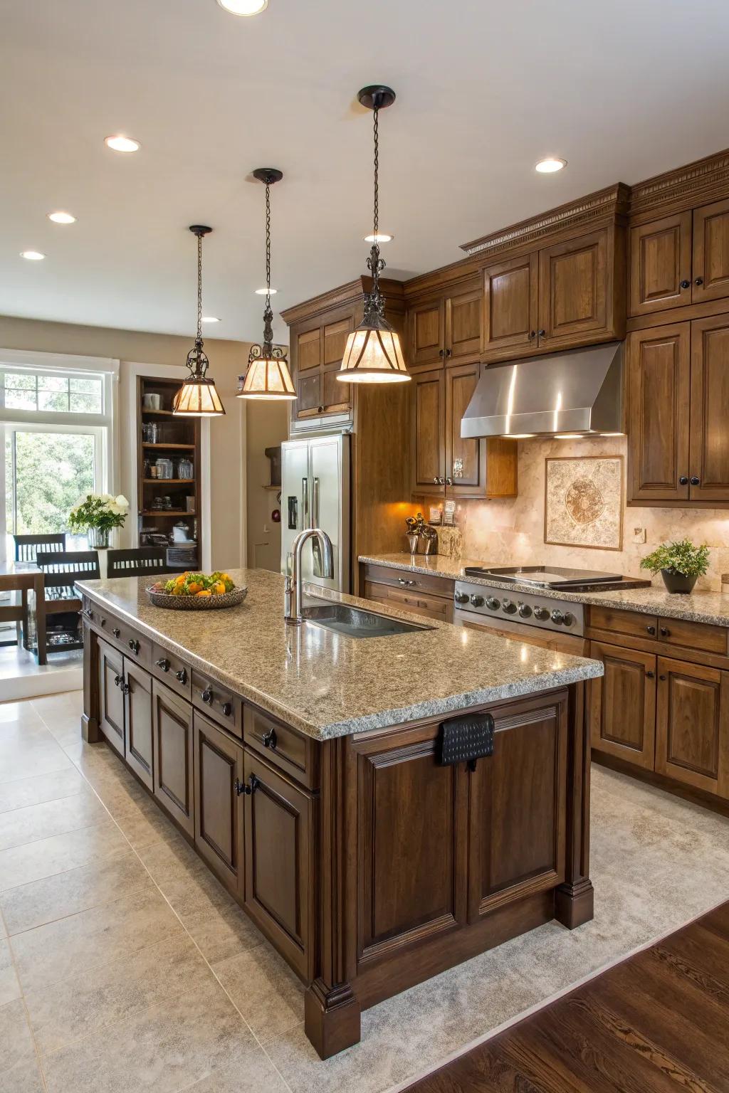 A roomy island providing abundant space for culinary endeavors.