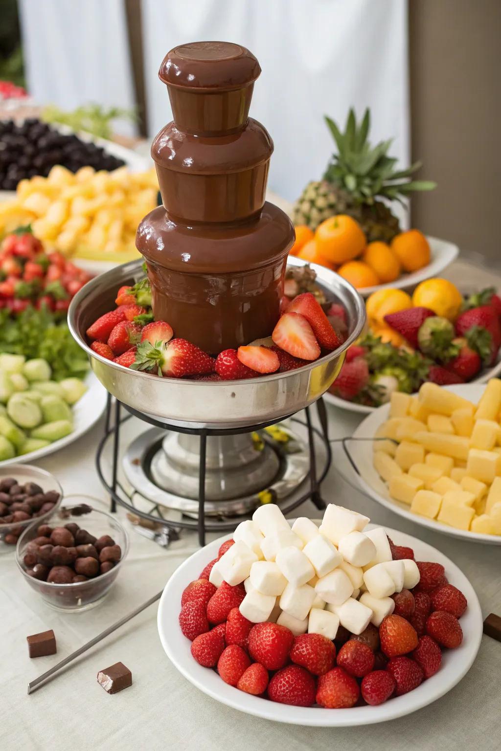A tempting chocolate waterfall ready for dipping delights.