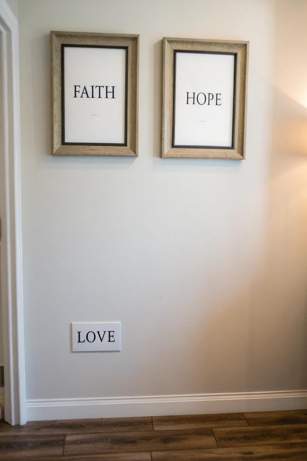 A trio of framed prints offers daily reminders.