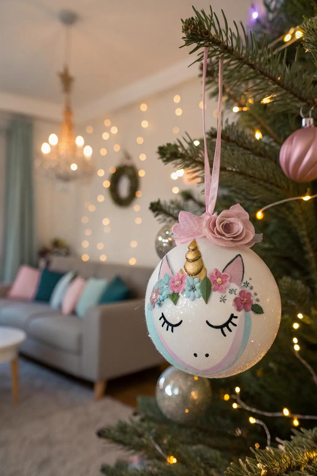 A mythical unicorn decoration introduces a magical element to your festive decoration.