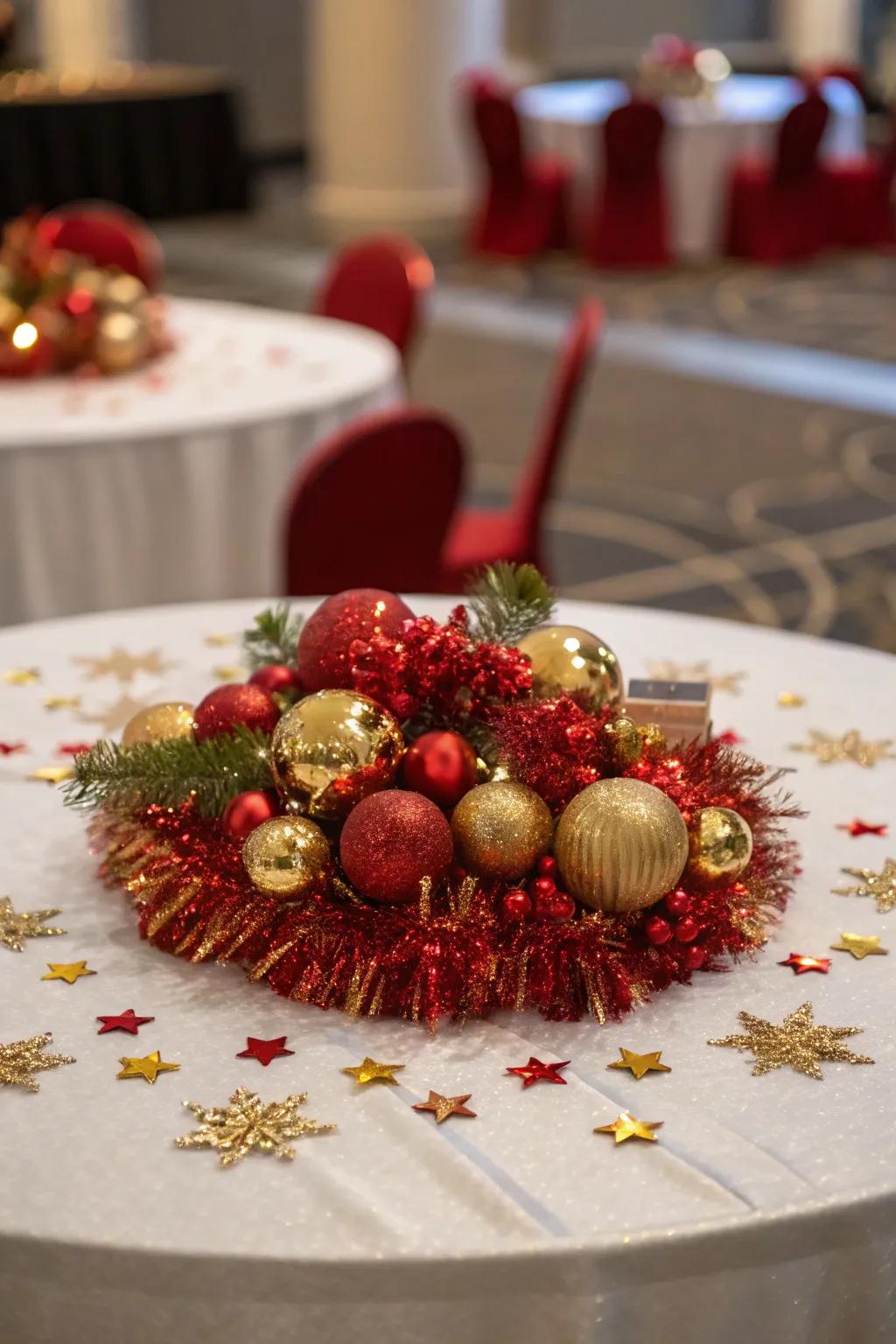 Adornments bestow a hint of celebratory shimmer to the surface area.